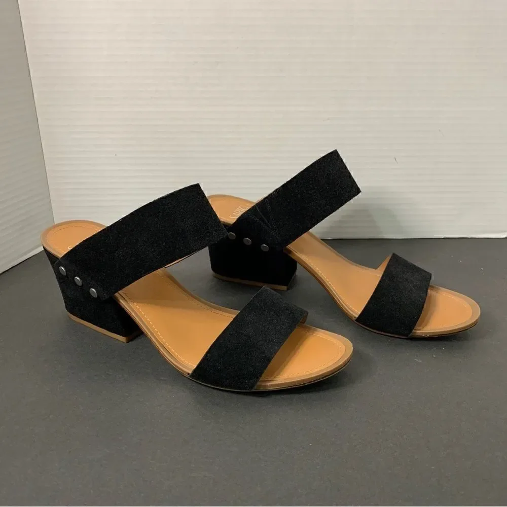 Franco Sarto Black Leather Upper Double-Band Heel Open Toe Slide Sandals 10M